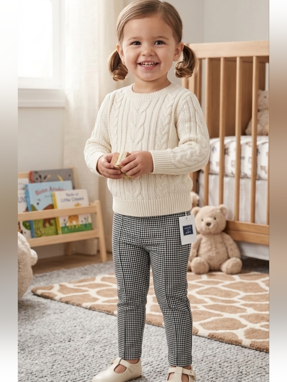 Nwt Janie and Jack Black and White Houndstooth Ponte Pants Leggings 2t